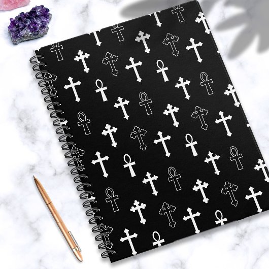 Carnet Symbole noir blanc de la Croix d'Ankh gothique Mot