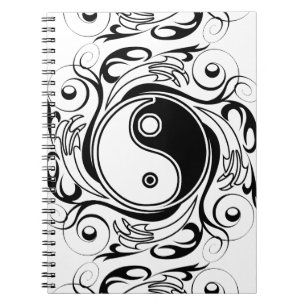 Carnet Symbole Yin et Yang Style tatouage noir et blanc