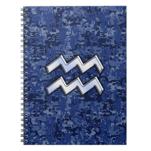 Carnet Symbole Zodiaque Aquarius sur décor camo numérique