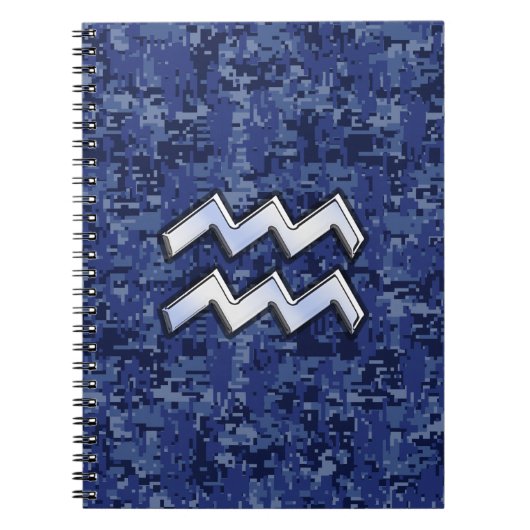 Carnet Symbole Zodiaque Aquarius sur décor camo numérique (Devant)