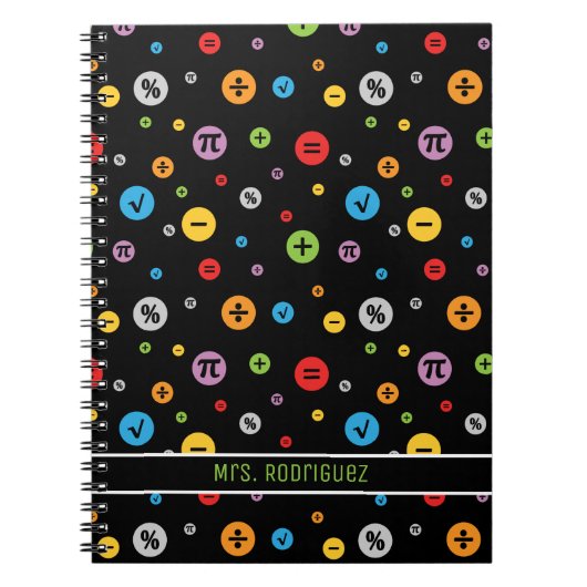 Carnet Symboles mathématiques en cercles colorés Motif su (Devant)