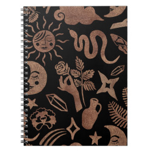 Carnet Symboles mystiques : serpent, soleil, lune.