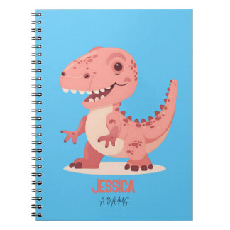 Carnet T-Rex Dino Rose Ludique Avec Nom d'Enfant
