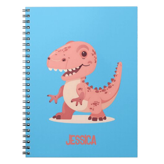 Carnet T-Rex Dino Rose Ludique Avec Nom d'Enfant (Devant)
