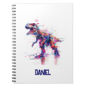 Carnet T-Rex Dinosaure Glitch Futuriste Avec Nom d'Enfant