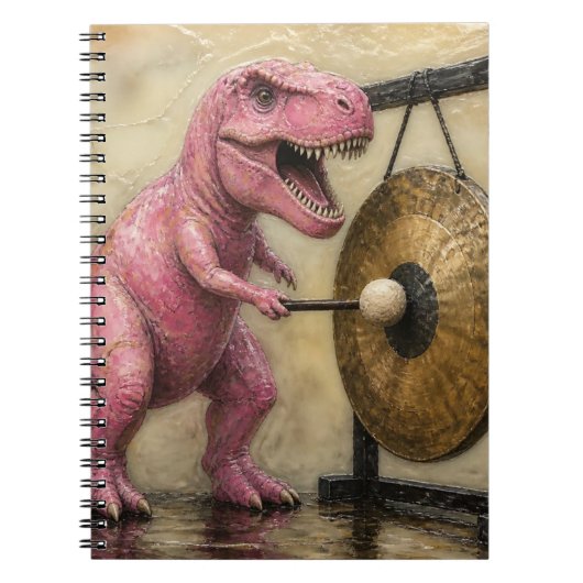 Carnet T-Rex rose tape un gong (Devant)