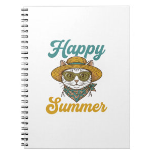 Carnet T-shirt à motif de chat d'été vintage Happy Summer