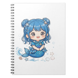 Carnet T-shirt Fille Sirène de l'Océan Bleu Mignon - Kawa