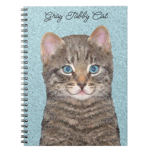 Carnet Tabby Gris Peinture Chat - Cute Original Art Chat (Devant)
