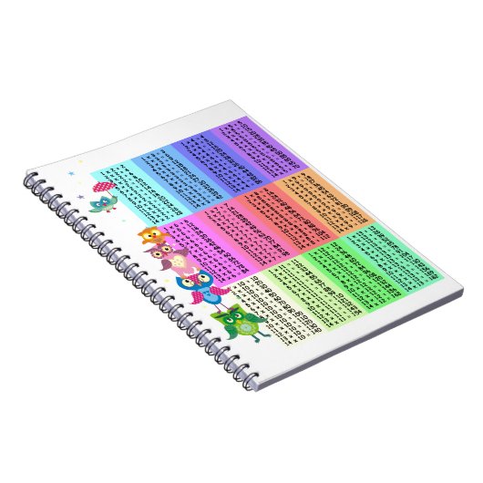 Carnet Table de multiplication de hiboux d'arc-en-ciel (Côté Droit)