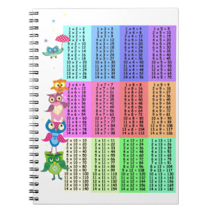 Carnet Table de multiplication de hiboux d'arc-en-ciel