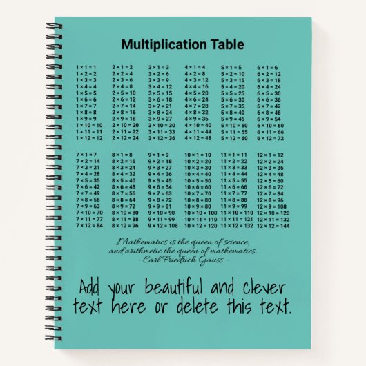 Carnet Tableau de multiplication (Devant)