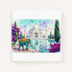 Carnet Taj Mahal & Éléphant Aquarelle