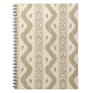 Carnet Tan Ikat, Fine Rayure Tissée sur Crème