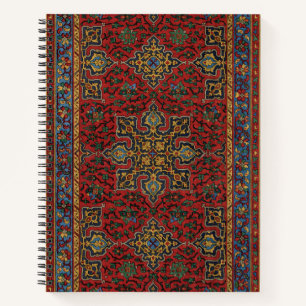 Carnet Tapis persan vintage motif rouge bleu arabesque