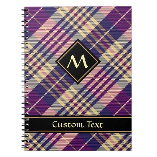 Carnet Tartan mauve, or et bleu (Devant)