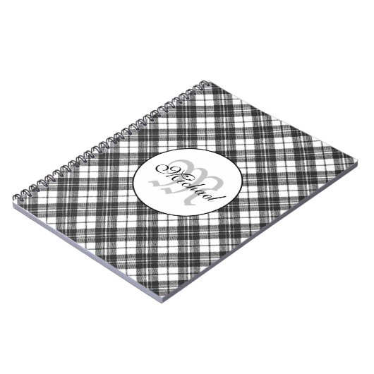 Carnet Tartan motif Noël noir blanc Monogramme (Côté gauche)