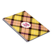 Carnet Tartan rose jaune chic Monogramme Nom du script (Côté Droit)