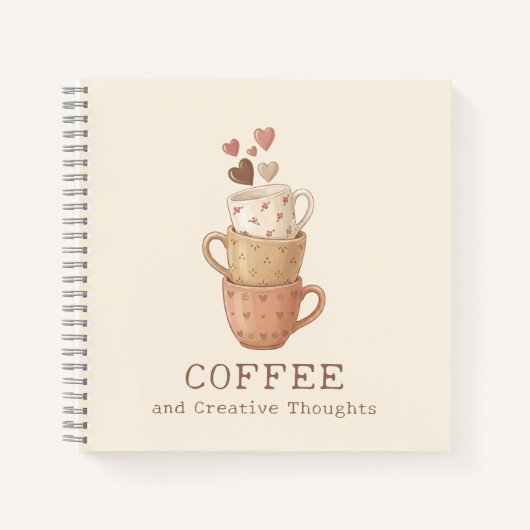 Carnet Tasses Cœurs Café & Pensées Créatives (Devant)