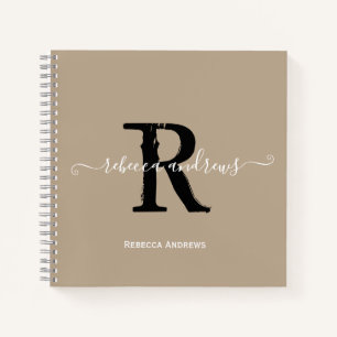 Carnet Taupe Elegant Monogramme Nom du script Initial