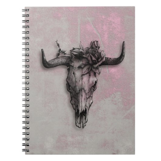 Carnet Taureau et Rose gris rose rustique (Devant)