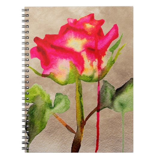Carnet Tea hybride Rose aquarelle moderne fleurie art (Devant)