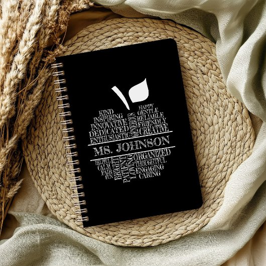 Carnet Teacher Apple Typographie noir et blanc