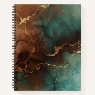 Carnet Teal & Bronze Ink Marble Notebook with Gold Vein 