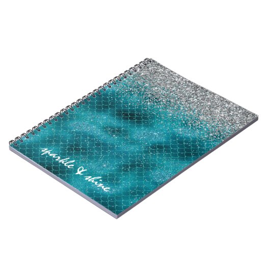 Carnet Teal Silver Sparkle Mermaid personalized (Côté gauche)