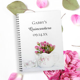 Carnet Teapot avec roses roses roses rose Quinceañera Liv
