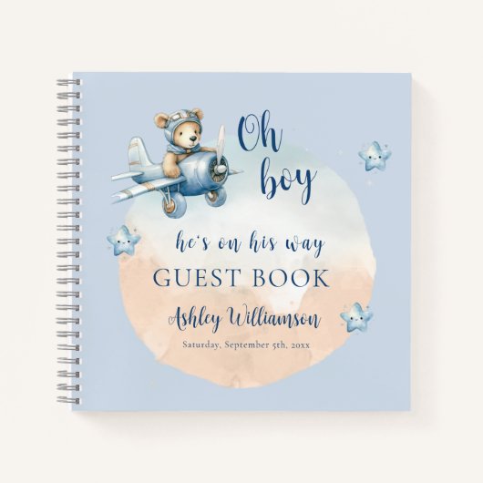 Carnet Teddy Bear Aviator Oh Boy Baby shower (Devant)