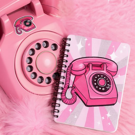Carnet Téléphone Fixe Rotatif Rétro Rose Pailleté