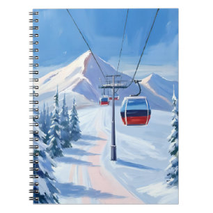 Carnet Télésiège Gondole de montagne enneigée Aquarelle