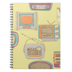 Carnet télévision rétro et radio. motif transparent