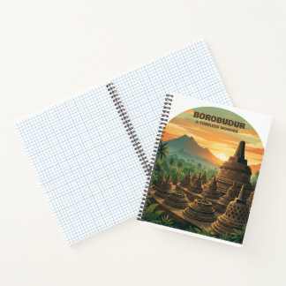 Carnet Temple de Borobudur vintage Indonésie Lever de sol