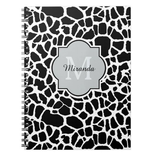 Carnet Tendance Black White Giraffe Imprimer Nom Monogram (Devant)