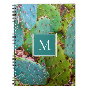 Carnet Tendance Cactus du désert Turquoise Monogramme ver
