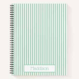 Carnet Tendance Mignonne Rayée Verte Esthétique Nom Perso
