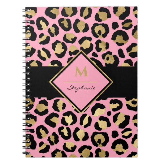 Carnet Tendance Noir Rose et Or Imprimé Léopard |Monogram (Devant)