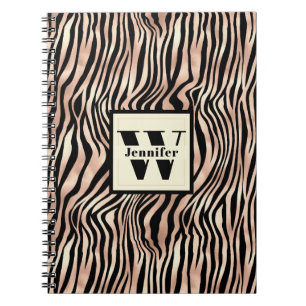 Carnet Tendance rose Zebra Impression Avec Monogramme Et