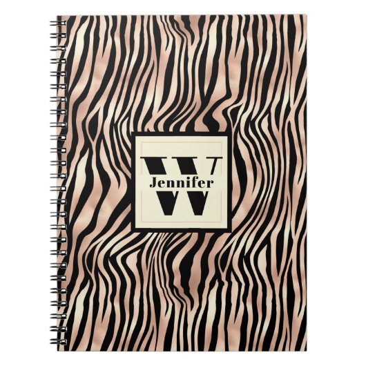 Carnet Tendance rose Zebra Impression Avec Monogramme Et  (Devant)