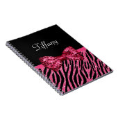 Carnet Tendance rose Zebra Print FAUX Glitz Bow avec nom (Côté Droit)