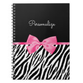 Carnet Tendance Zebra Imprimer Chic Hot Pink Bow et nom (Devant)
