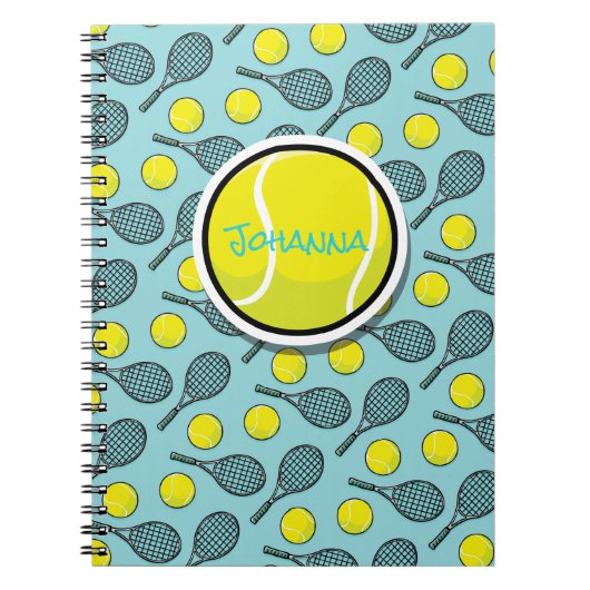 Carnet Tennis Ball Jaune Blanc Turquoise Bleu Noir Nom (Devant)