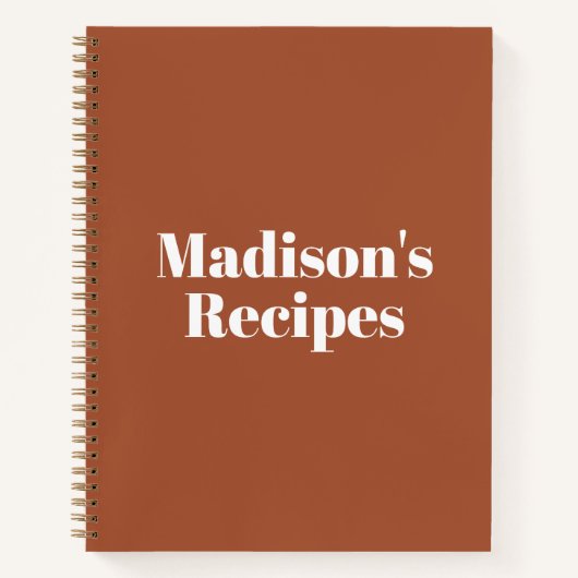 Carnet Teracotta moderne nom personnalisé texte Recette L (Devant)