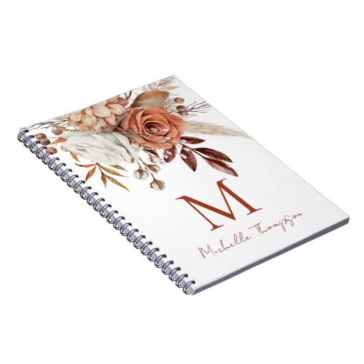 Carnet Terracotta Florals Monogramme Nom initial (Côté Droit)