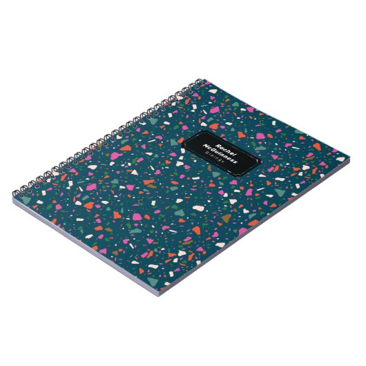 Carnet Terrazzo bleu turquoise avec nom et sujet (Côté gauche)