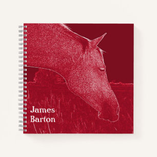 Carnet Tête de cheval Moderne Rouge Artistique Personnel