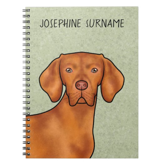 Carnet Tête de chien pointer hongrois Vizsla avec nom ver (Devant)