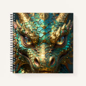 Carnet Tête de dragon turquoise et or (Devant)